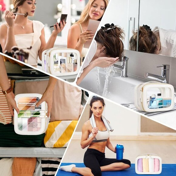 Clear Makeup Bag for Women - Waterproof Travel Toiletry Bag, Transparent Leather - Picture 7 of 7